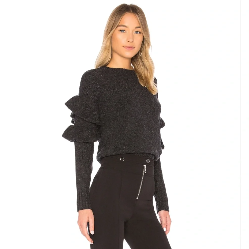 Cinq A Sept Mona Pullover Grey Wool Sweater - Picture 2 of 8